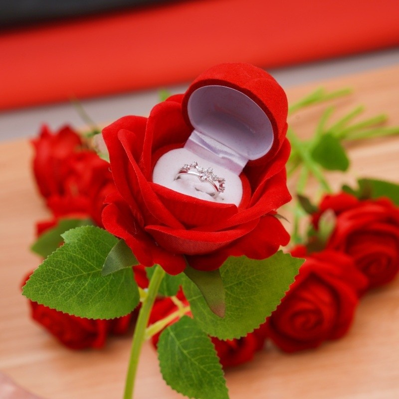 2pcs Romantic Rose Flower Ring Box for Wedding and Engagement